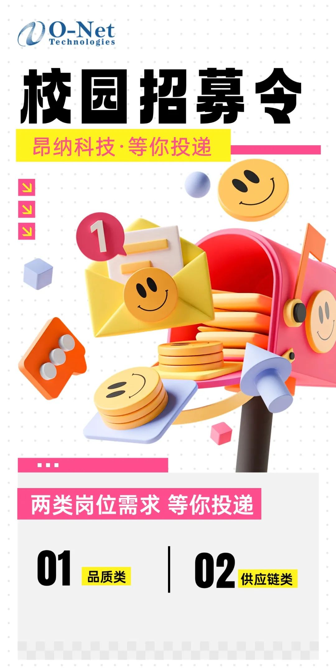 <p>OO-NetTechnologies</p>
<p>校园招募令</p>
<p>昂纳科技.等你投递</p>

<table>
<tr><td></td>
<td></td>
<td></td>
<td></td>
<td></td>
</tr>
<tr><td colspan="5">y 0、yy   一小27).   两类岗位需求等你投递01 品质类 02 供应链类</td>
</tr>
</table>

