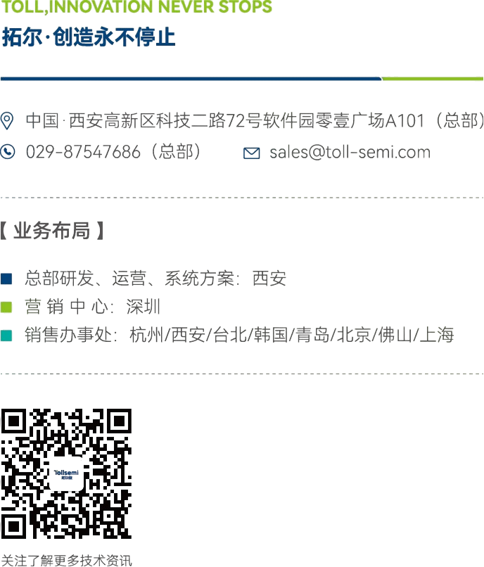 <p>TOLL,INNOVATION NEVER STOPS<br/>拓尔·创造永不停止</p>
<p>中国:西安高新区科技二路72号软件园零壹广场A101(总部)<br/> <br/>029-87547686(总部)<br/> ****</p>
<p>[业务布局]</p>
<p>总部研发、运营、系统方案:西安</p>
<p>营销中心:深圳</p>
<p>销售办事处:杭州/西安/台北/韩国/青岛/北京/佛山/上海</p>
<p>关注了解更多技术资讯</p>

