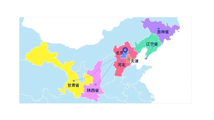 <p>吉林省</p>
<p>辽宁省</p>
<p>天津</p>
<p>河北</p>
<p>甘肃省</p>
<p>陕西省</p>