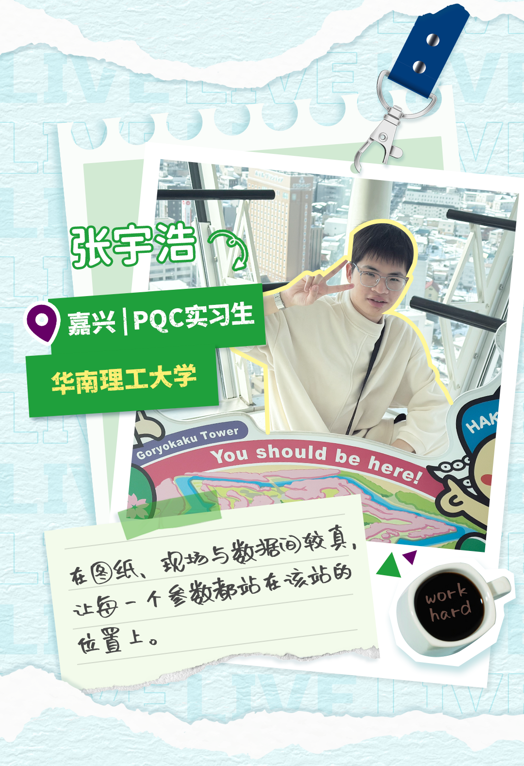 <p>O</p>
<p>张宇浩</p>
<p>嘉兴PQC实习生</p>
<p>华南理工大学</p>
<p>HAlg</p>
<p>2</p>
<p>在图纸、现场与数据较真</p>
<p>wWOtk</p>
<p>让每一个参椒都站在该站的</p>
<p>hatd</p>
<p>位置上。</p>
