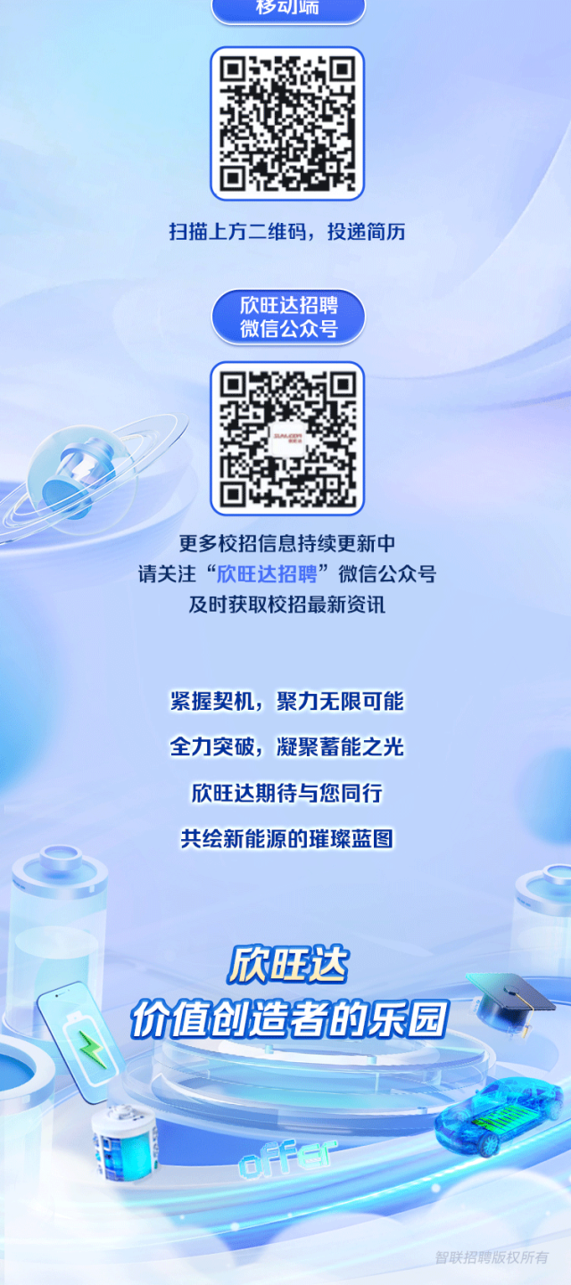 <p>移]师</p>

<table>
<tr><td></td>
<td>☐ ☐2</td>
<td></td>
</tr>
<tr><td colspan="3">扫描上方二维码,投递简历欣旺达招聘微信公众号</td>
</tr>
<tr><td>)</td>
<td>☐ ☐</td>
<td></td>
</tr>
<tr><td colspan="3">更多校招信息持续更新中请关注&ldquo;欣旺达招聘&rdquo;微信公众号及时获取校招最新资讯紧握契机,聚力无限可能全力突破,凝聚蓄能之光欣旺达期待与您同行共绘新能源的璀璨蓝图欣旺达价值创造者的乐园</td>
</tr>
<tr><td colspan="3"></td>
</tr>
</table>
